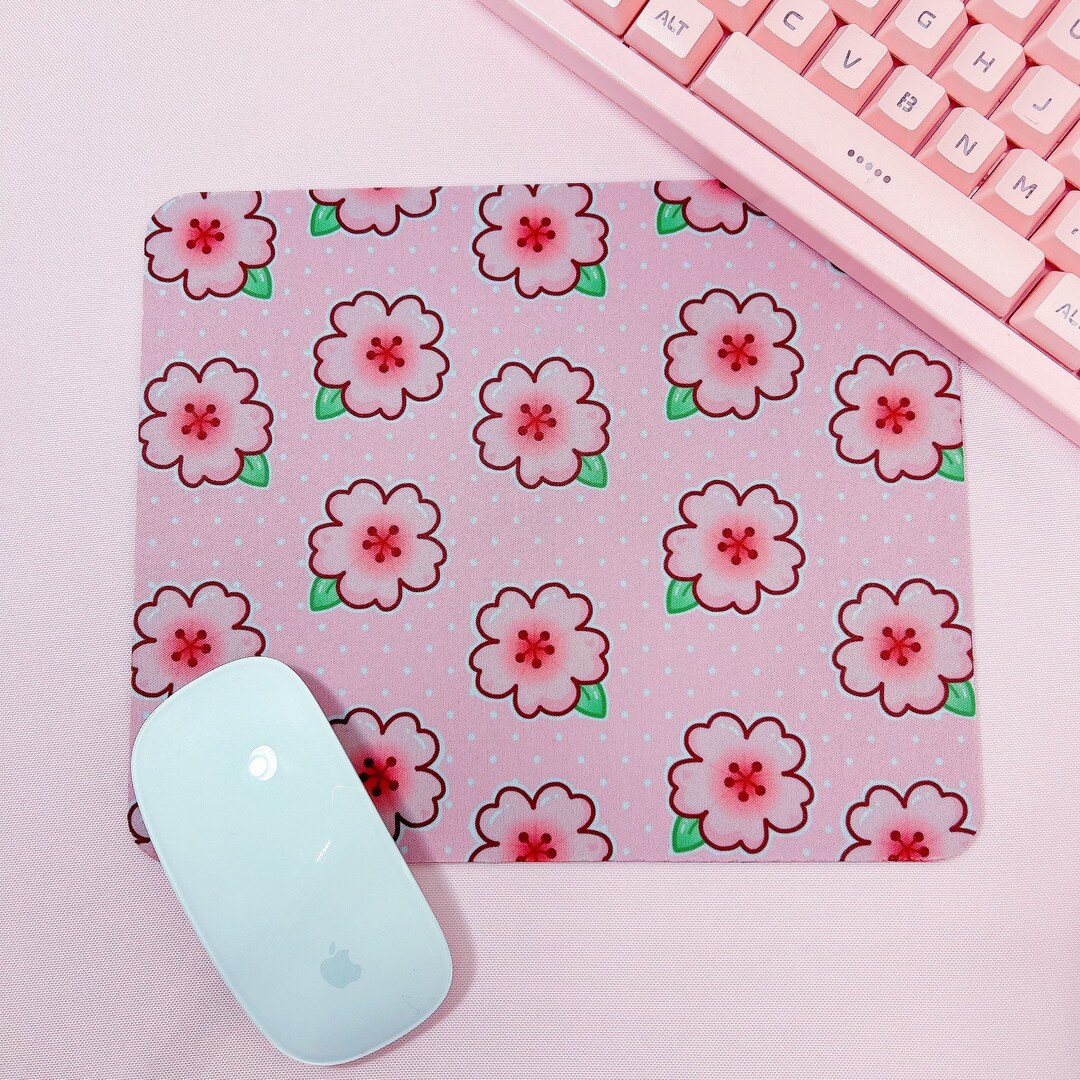 Cute Cherry Blossom Mouse Pad, Desk Decor, Mouse Pad Pink, Women Desk