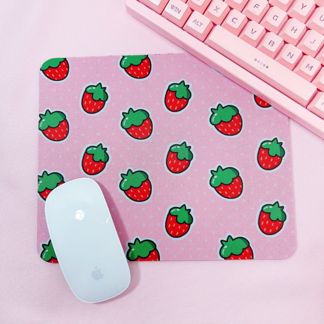 Cute Strawberry Mouse Pad, Desk Decor, Mouse Pad Pink, Women Desk