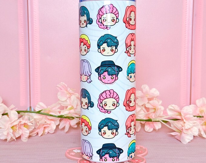 Kpop Cup Stainless Steel Tumbler with plastic lid and straw, Cute, Kawaii Cup, Blue, 20oz Cup, Insulated, Drink, Music
