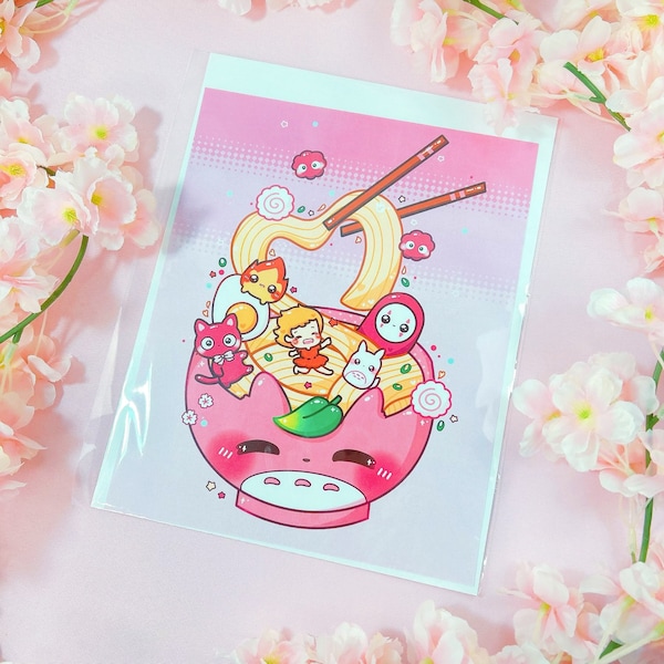 Impresión de arte Kawaii Ramen, arte de pared japonés, cartel de anime, comida Kawaii, arte de alimentos, decoración de la habitación, chica Kawaii E-girl, jugador, estética