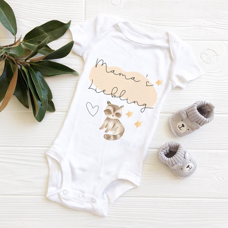 Onesie Baby Strampler sizes 6-24 Months Mom/'s Darling-Baby Romper Bodysuit with small Raccoon and Stars