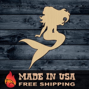 Mermaid Woman Girl Siren Ocean Sea Beach Tail Fish Gift DIY Wood Cutout Silhouette Blank Unpainted Sign 1/4 inch thick