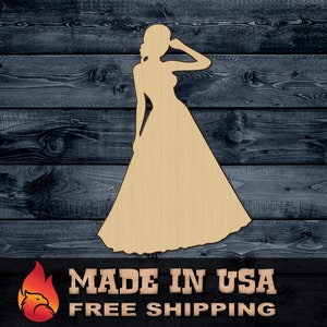 Woman Dress Ball Ballroom Party Fashion Girl Gift DIY Wood Cutout Shape Silhouette Blank Unpainted Sign 1/4 inch thick