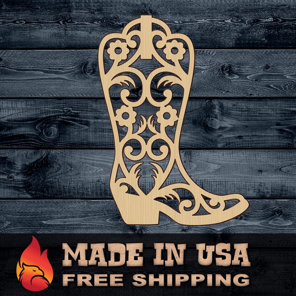 Boot Cowboy Western Shoe Cowgirl Gift DIY Wood Cutout Shape Silhouette Blank Unpainted Sign 1/4 inch thick