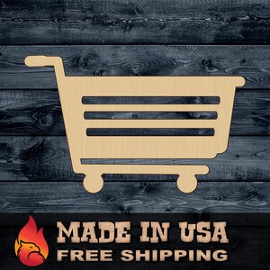 Cart Shopping Basket Shape Silhouette Blank Unpainted Gift DIY Wood Cutout Sign 1/4 inch thick