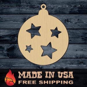 Christmas Ornament Globe Stars Gift DIY Wood Cutout Unpainted Blank Shape Sign 1/4 inch thick