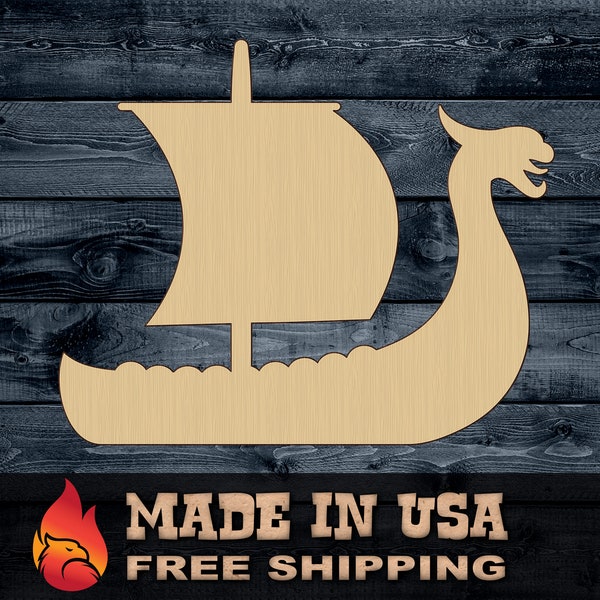 Viking Ship Vessel Sail Dragon Head Gift DIY Wood Cutout Shape Silhouette Blank Unpainted Sign 1/4 inch thick