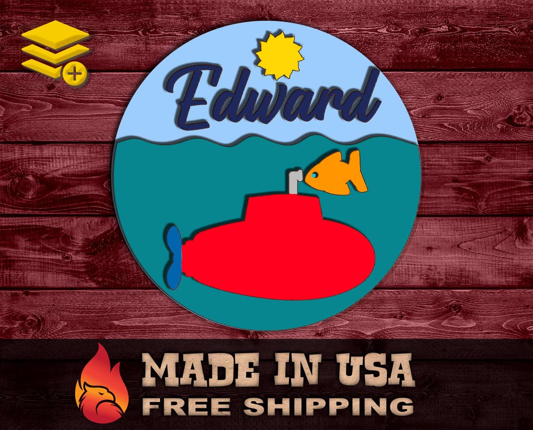 Wood Sign Cutout Multi-layered Submarine Fish Decor Custom Name 1/4 ...