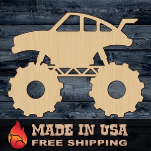 Truck Monster Toy Wheels Tires Gift DIY Wood Cutout Shape Silhouette Blank Unpainted Sign 1/4 inch thick