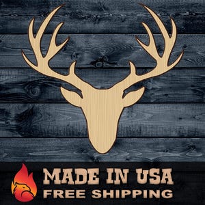 Wood Sign Cutout Deer Hunting Trophy Antler Buck Gift DIY Blank Shape Unpainted 1/4 inch thick