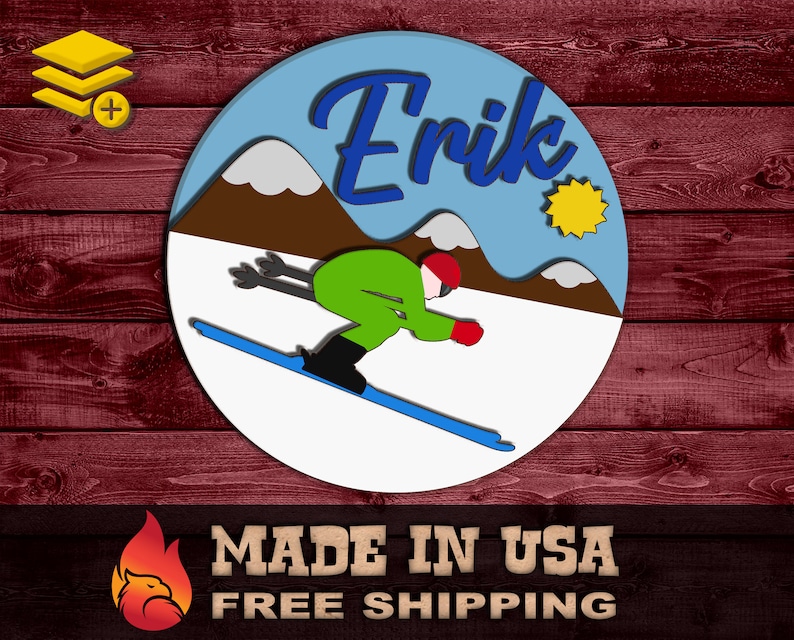 15 Multi-Layered Ski Mountain Themed Custom Name Wood Cutout Unpainted Sign 18 thick **** FREE Shipping on orders 35 USD and above ****
