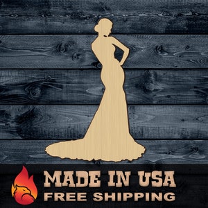 Woman Dress Ball Ballroom Bride Party Fashion Girl Gift DIY Wood Cutout Shape Silhouette Blank Unpainted Sign 1/4 inch thick