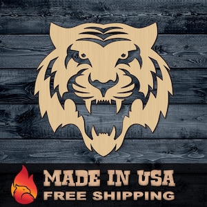 Wood Sign Cutout Tiger Head Jungle Animal Stylized Outlined 1/4 inch thick