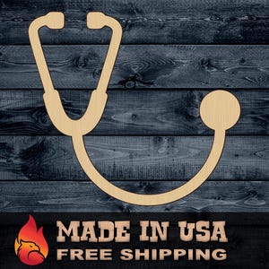 Wood Sign Cutout Stethoscope Medical Health Gift DIY Blank Silhouette Unpainted 1/4 inch thick