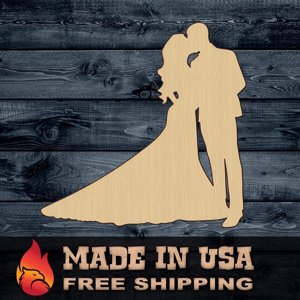 Wedding Kiss Bride Groom Dress Marriage Man Woman Couple Gift DIY Wood Cutout Shape Silhouette Blank Unpainted Sign 1/4 inch thick