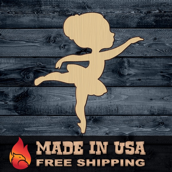 Ballerina Ballet Girl Baby Tutu Gift DIY Wood Cutout Shape Silhouette Blank Unpainted Sign 1/4 inch thick