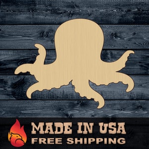 Octopus Baby Ocean Gift DIY Wood Cutout Shape Silhouette Blank Unpainted Sign 1/4 inch thick