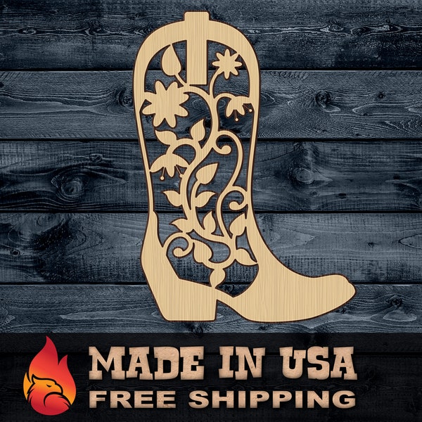 Boot Cowboy Western Shoe Cowgirl Gift DIY Wood Cutout Shape Silhouette Blank Unpainted Sign 1/4 inch thick