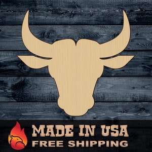 Bull Head Cattle Gift DIY Wood Cutout Shape Silhouette Blank Unpainted Sign 1/4 inch thick
