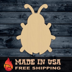 Ladybug Spring Beetle Gift DIY Wood Cutout Shape Silhouette Blank Unpainted Sign 1/4 inch thick