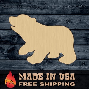 Bear Cub Baby Head Animal Gift DIY Wood Cutout Shape Silhouette Blank Unpainted Sign 1/4 inch thick