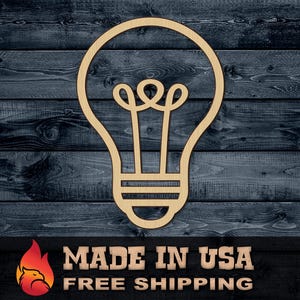 Wood Sign Cutout Lightbulb Bulb Light Outlined Stylized Gift DIY Blank Shape Silhouette Unpainted 1/4 inch thick