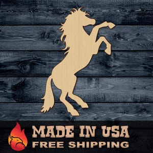 Wood Sign Cutout Horse Standing Rear Up Animal Stallion Wild Gift DIY Blank Silhouette Unpainted 1/4 inch thick