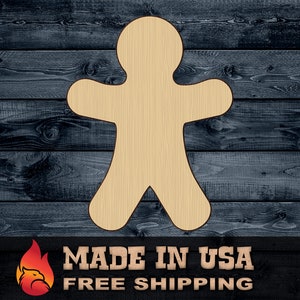 Gingerbread Man Gift DIY Wood Cutout Shape Silhouette Blank Unpainted Sign 1/4 inch thick