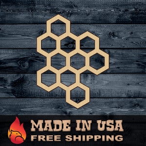 Honeycomb Bee Nest House Honey Gift DIY Wood Cutout Shape Silhouette Blank Unpainted Sign 1/4 inch thick