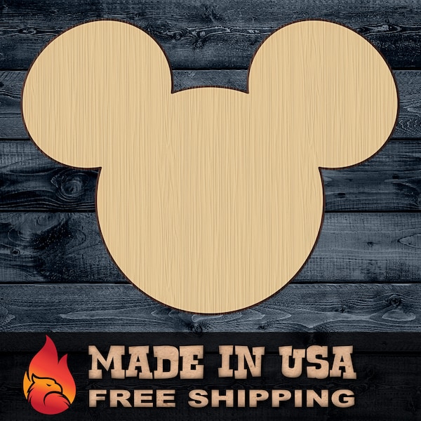 Mouse Head Gift DIY Wood Cutout Shape Silhouette Blank Unpainted Gift DIY Sign 1/4 inch thick