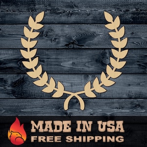 Wood Sign Cutout Laurel Trophy Prize Winner Award Crown Wreath Medal Victory Gift DIY +++ Shape Silhouette Unpainted 1/4 inch thick