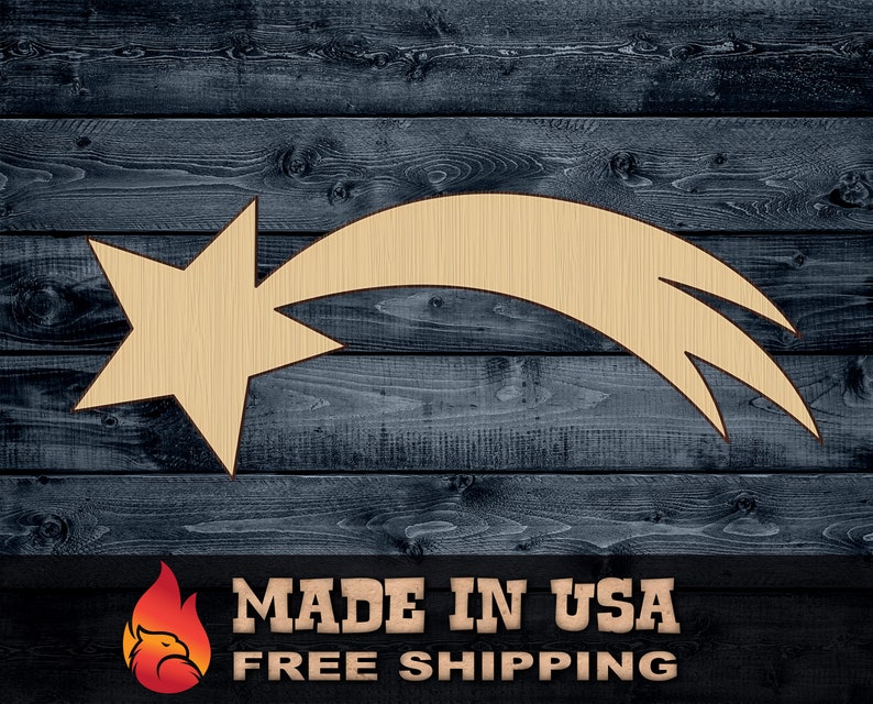 Shooting Star Comet Wood Cutout Shape Silhouette Blank Unpainted Sign 14 inch thick
