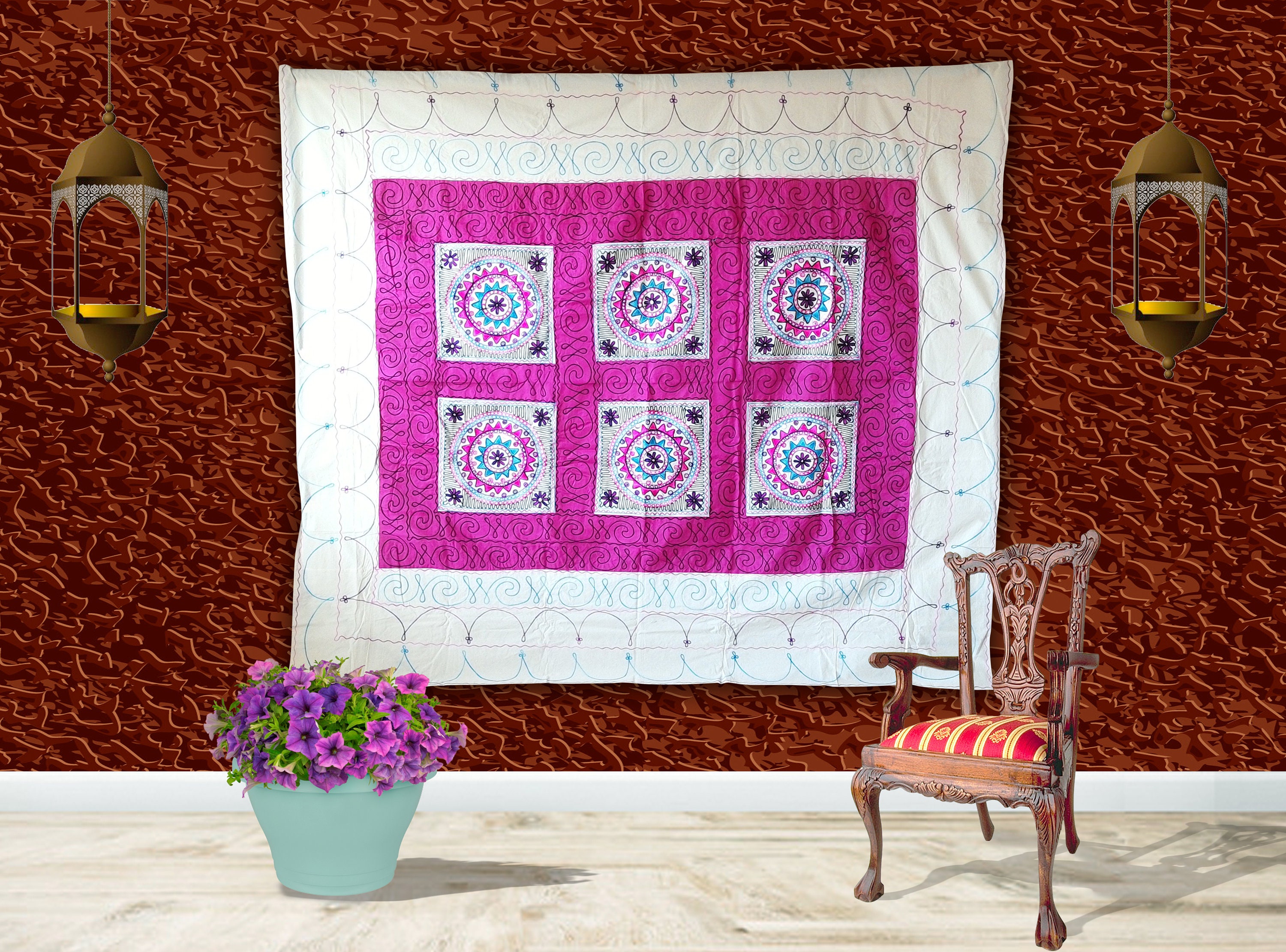 Boho Tapisserie Tenture Murale, Chemin De Table Canapé Couverture Florale Boho Décoration Murale Hippie Décor À La Maison Jeté Indien Dortoir