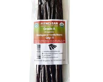 Madagascar Organic Vanilla Beans Grade A. Certified USDA Organic. Fresh ~6" by FITNCLEAN VANILLA for Cooking, Extract and Baking.