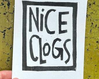 nice clogs / original handmade linocut print / 5x7&quot;