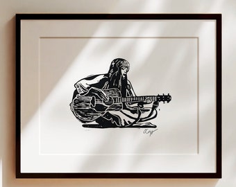 joni mitchell / linocut print / 8x10"