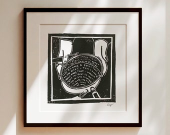 what is the greatest gift? mary oliver / linocut giclee print / 8x8"