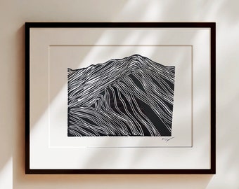the mountains / linocut print / 8x10"
