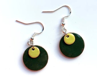 Upcycled enamel earrings / penny circle dangle earrings / handmade enamel jewelry