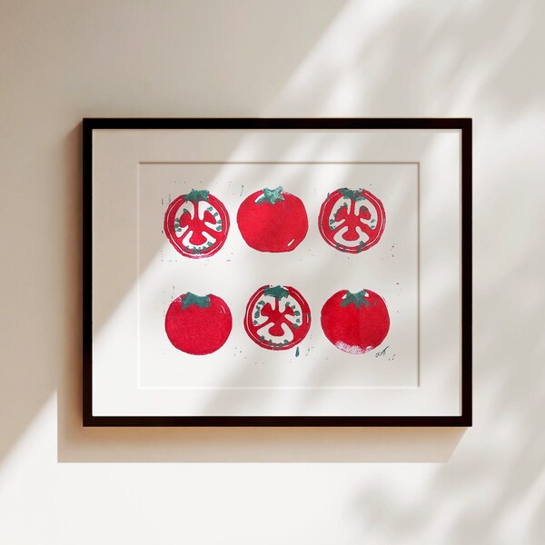 tomatoes / original handmade linocut print / 8x10"