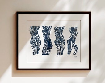 dancers / original handmade linocut print / 8x10"