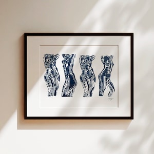 dancers / original handmade linocut print / 8x10"