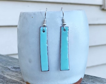 Robins Egg Blue Enamel Earrings, Sterling Silver, Handmade Jewelry