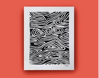 topo, almost / topographic map linocut print / 8x10"