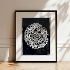 tree rings / original handmade linocut print / 8x10&quot;