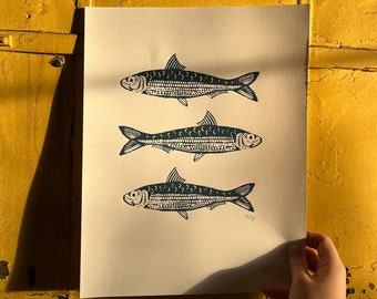 three fish / screen print / 11x14"