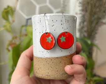 Enamel Penny Earrings: Stainless Steel, Tomato Dangle