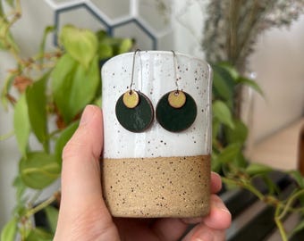 Enamel Penny Earrings: Stainless Steel, Green and Yello Dangle