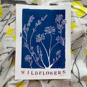 wildflowers / 11x14 handmade linocut block print
