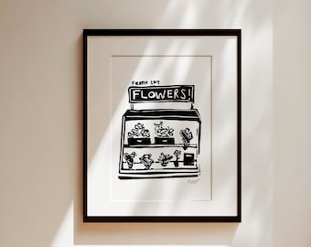 flower stand / linocut print